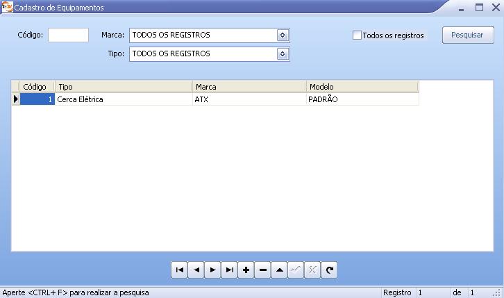 Cadastro de Equipamentos